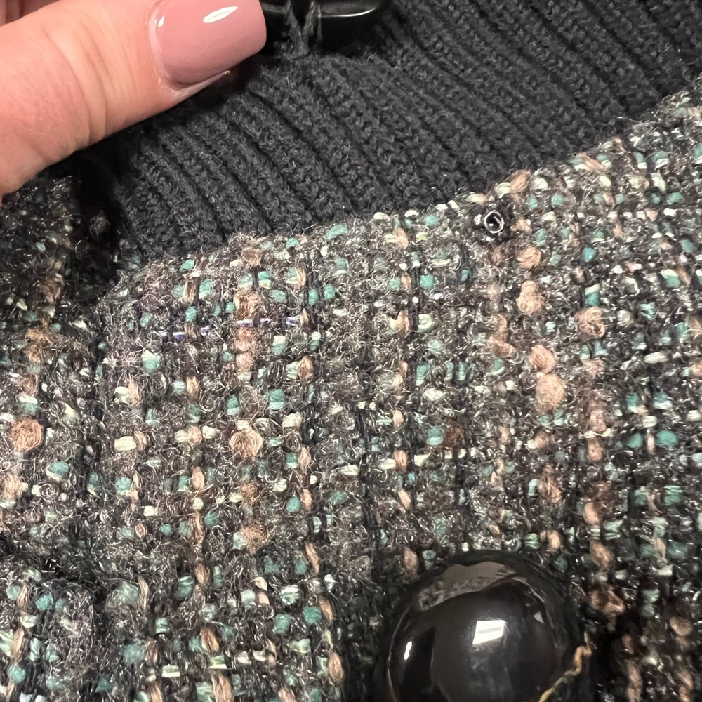 Classiques Entier Women Green Black tweed jacket Size M 3/4 length sleeves Lined - Picture 11 of 13